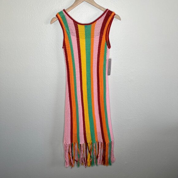 Farm Rio x Anthropologie Sleeveless Multicolor Stripe Crocet Midi Dress XS - Picture 8 of 13